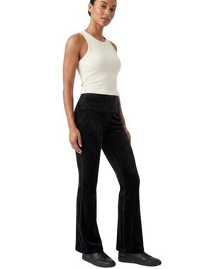 Athleta Elation Velvet Flare Pant Sz S Black High Rise Pull On Goth Chic Y2K